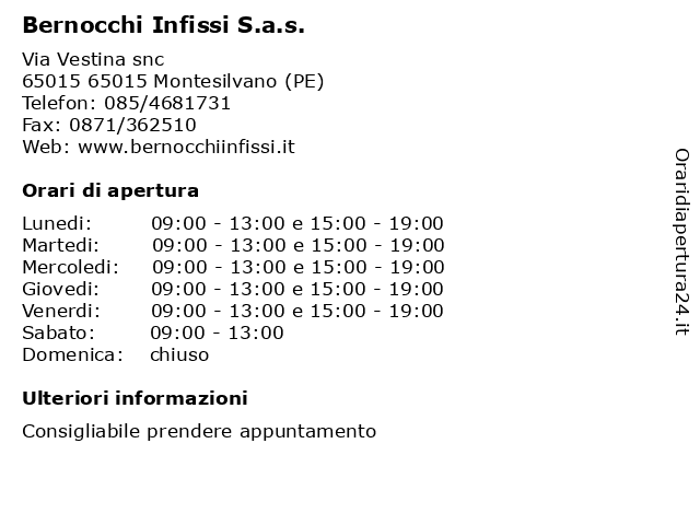 ᐅ Orari Bernocchi Infissi S A S Via Vestina Snc Montesilvano Pe