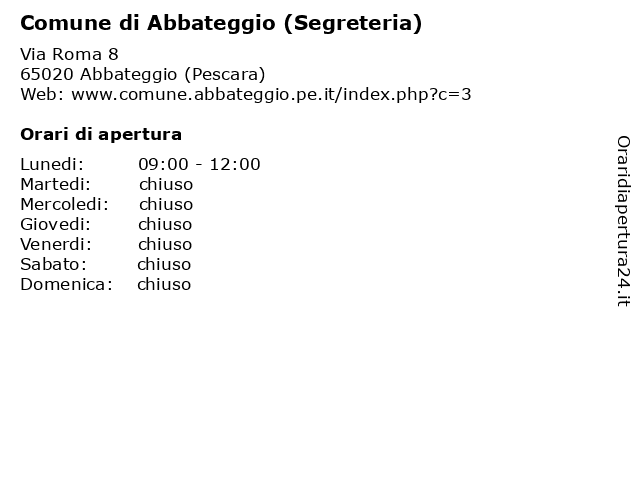 Comune di Abbateggio (Segreteria) a Abbateggio (Pescara): indirizzo e orari di apertura