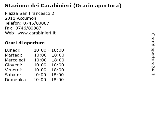 Stazione dei Carabinieri (Orario apertura) a Accumoli: indirizzo e orari di apertura