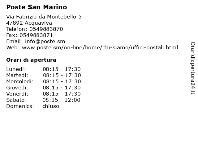 Poste San Marino a Acquaviva: indirizzo e orari di apertura