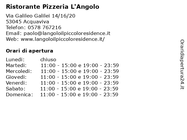 Ristorante Pizzeria L'Angolo a Acquaviva: indirizzo e orari di apertura