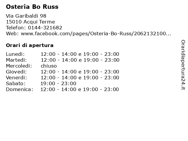 Osteria Bo Russ a Acqui Terme: indirizzo e orari di apertura