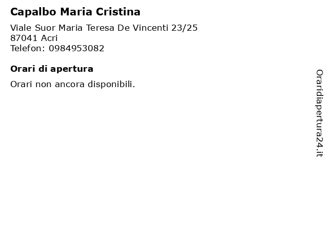 Capalbo Maria Cristina a Acri: indirizzo e orari di apertura