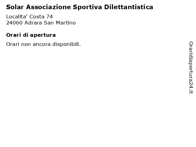 Solar Associazione Sportiva Dilettantistica a Adrara San Martino: indirizzo e orari di apertura