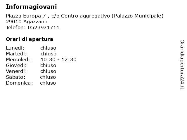 Informagiovani a Agazzano: indirizzo e orari di apertura