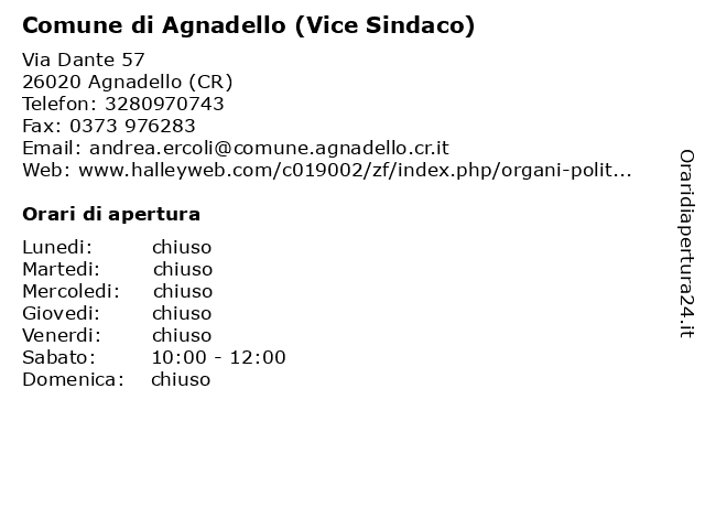 Comune di Agnadello (Vice Sindaco) a Agnadello (CR): indirizzo e orari di apertura