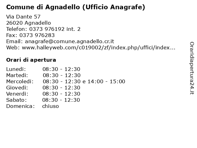 Comune di Agnadello (Ufficio Anagrafe) a Agnadello: indirizzo e orari di apertura