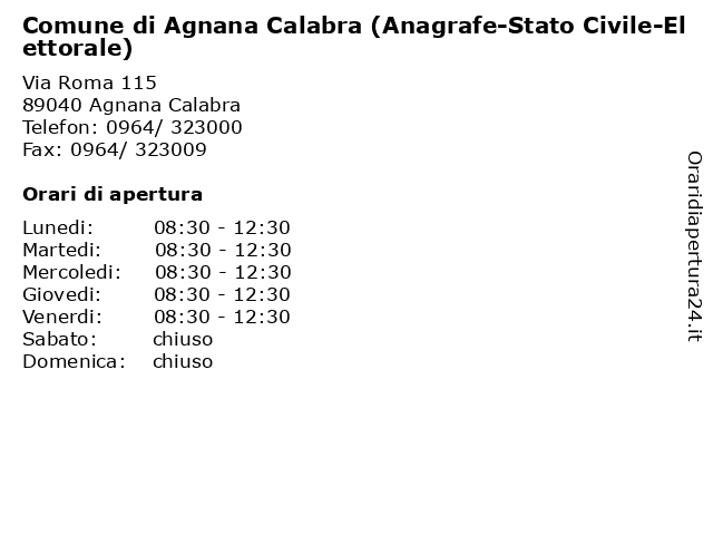 Comune di Agnana Calabra (Anagrafe-Stato Civile-Elettorale) a Agnana Calabra: indirizzo e orari di apertura