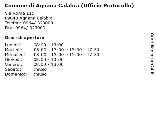 Comune di Agnana Calabra (Ufficio Protocollo) a Agnana Calabra: indirizzo e orari di apertura