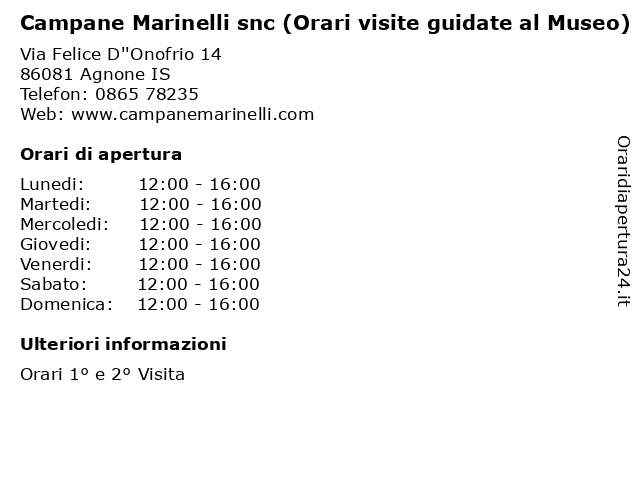 Campane Marinelli snc (Orari visite guidate al Museo) a Agnone IS: indirizzo e orari di apertura