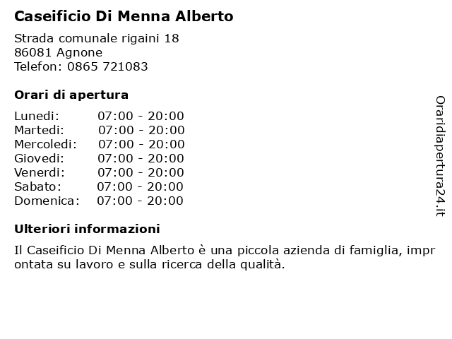 Caseificio Di Menna Alberto a Agnone: indirizzo e orari di apertura