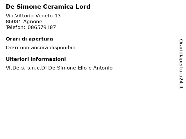 De Simone Ceramica Lord a Agnone: indirizzo e orari di apertura