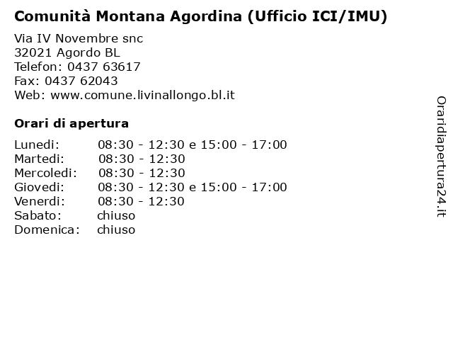 Comunità Montana Agordina (Ufficio ICI/IMU) a Agordo BL: indirizzo e orari di apertura