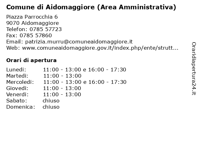 Comune di Aidomaggiore (Area Amministrativa) a Aidomaggiore: indirizzo e orari di apertura