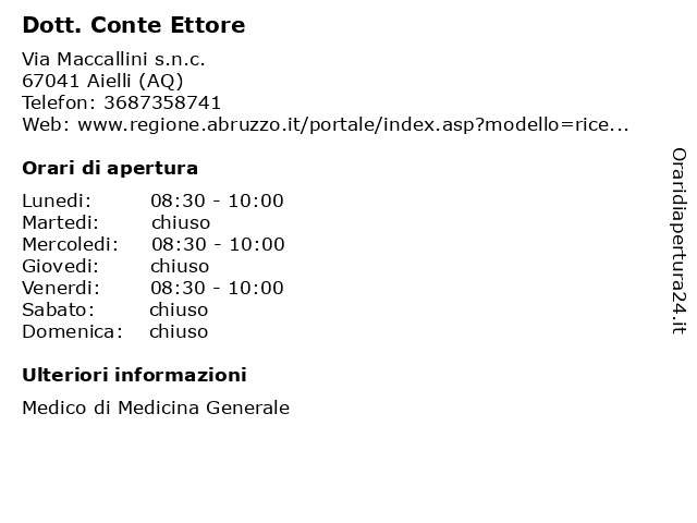 Dott. Conte Ettore a Aielli (AQ): indirizzo e orari di apertura