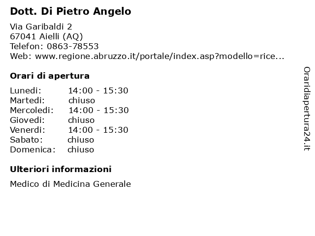 Dott. Di Pietro Angelo a Aielli (AQ): indirizzo e orari di apertura