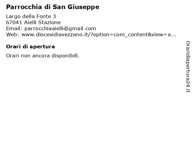 Parrocchia di San Giuseppe a Aielli Stazione: indirizzo e orari di apertura