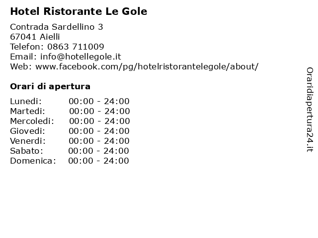 Hotel Ristorante Le Gole a Aielli: indirizzo e orari di apertura
