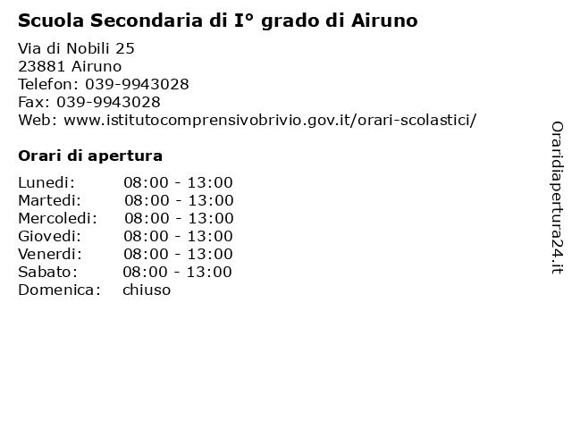 Scuola Secondaria di I° grado di Airuno a Airuno: indirizzo e orari di apertura