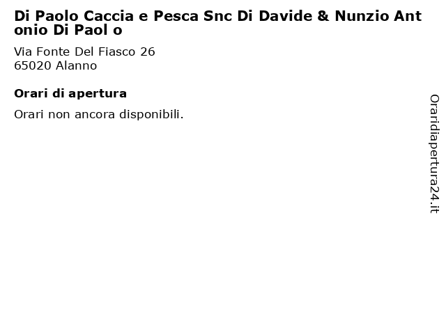 Di Paolo Caccia e Pesca Snc Di Davide & Nunzio Antonio Di Paol o a Alanno: indirizzo e orari di apertura
