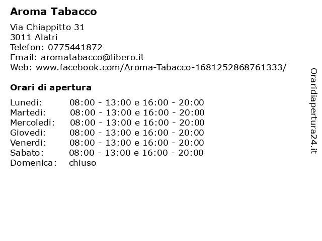 Aroma Tabacco a Alatri: indirizzo e orari di apertura