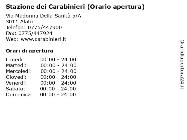 Stazione dei Carabinieri (Orario apertura) a Alatri: indirizzo e orari di apertura