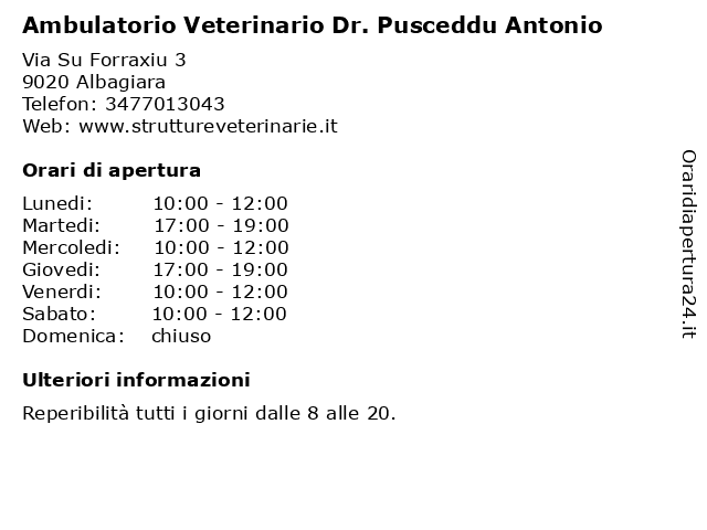 Ambulatorio Veterinario Dr. Pusceddu Antonio a Albagiara: indirizzo e orari di apertura