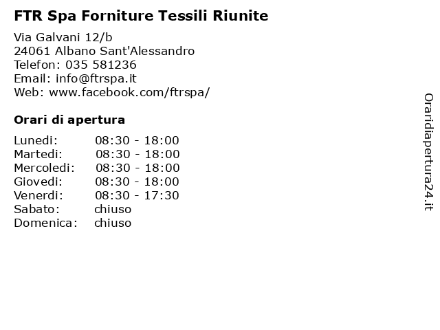 FTR Spa Forniture Tessili Riunite a Albano Sant'Alessandro: indirizzo e orari di apertura