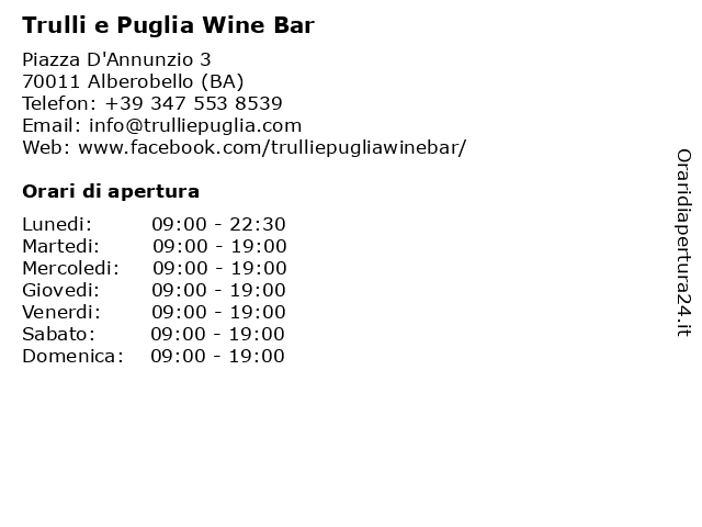 Trulli e Puglia Wine Bar a Alberobello (BA): indirizzo e orari di apertura