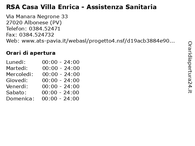 RSA Casa Villa Enrica - Assistenza Sanitaria a Albonese (PV): indirizzo e orari di apertura