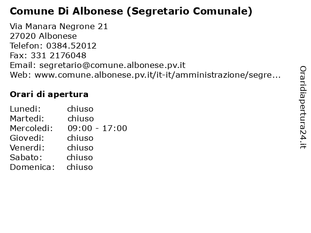 Comune Di Albonese (Segretario Comunale) a Albonese: indirizzo e orari di apertura