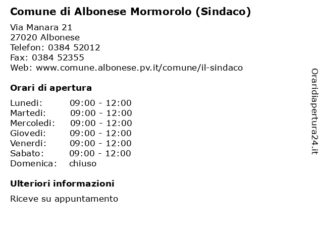 Comune di Albonese Mormorolo (Sindaco) a Albonese: indirizzo e orari di apertura