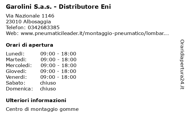Garolini S.a.s. - Distributore Eni a Albosaggia: indirizzo e orari di apertura