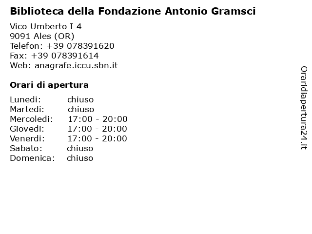 Biblioteca della Fondazione Antonio Gramsci a Ales (OR): indirizzo e orari di apertura