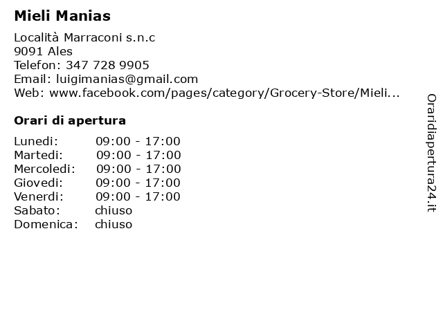 Mieli Manias a Ales: indirizzo e orari di apertura