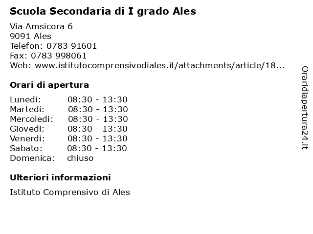 Scuola Secondaria di I grado Ales a Ales: indirizzo e orari di apertura