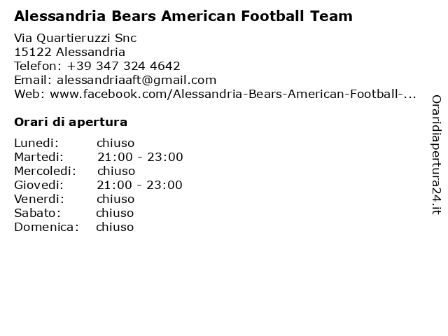 Alessandria Bears American Football Team a Alessandria: indirizzo e orari di apertura