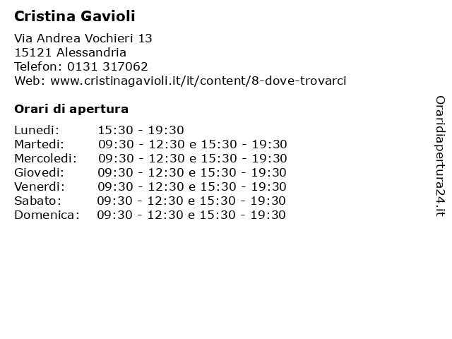 Cristina Gavioli a Alessandria: indirizzo e orari di apertura