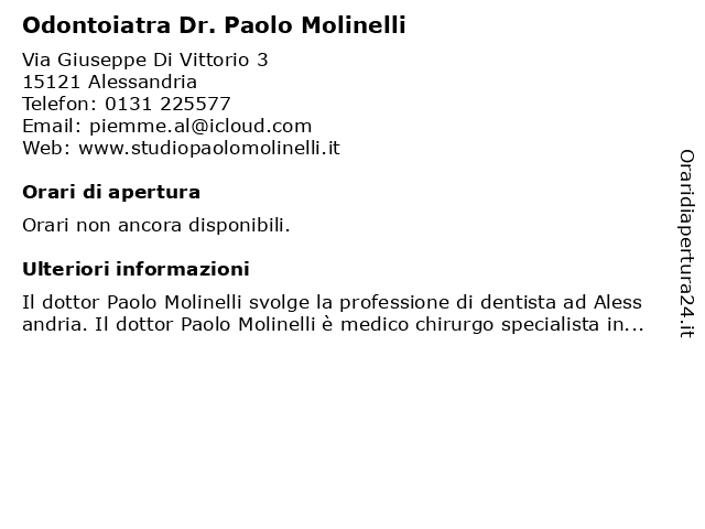 Odontoiatra Dr. Paolo Molinelli a Alessandria: indirizzo e orari di apertura