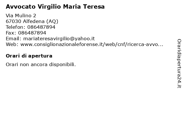 Avvocato Virgilio Maria Teresa a Alfedena (AQ): indirizzo e orari di apertura