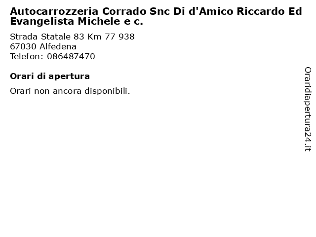 Autocarrozzeria Corrado Snc Di d'Amico Riccardo Ed Evangelista Michele e c. a Alfedena: indirizzo e orari di apertura