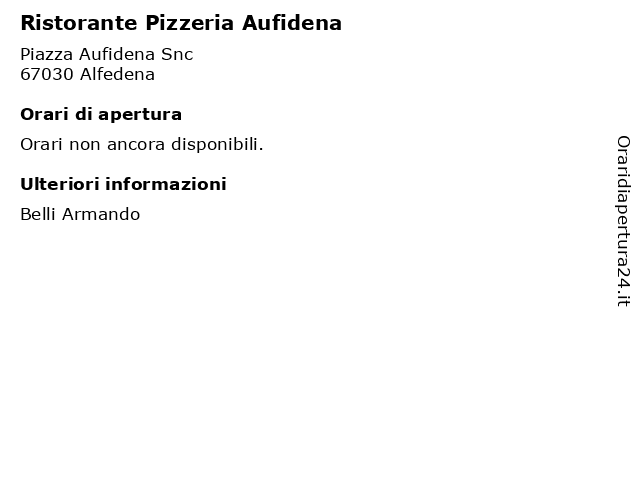 Ristorante Pizzeria Aufidena a Alfedena: indirizzo e orari di apertura