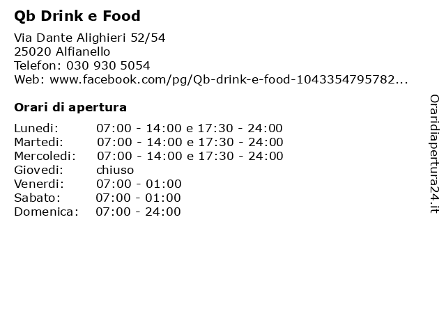 Qb Drink e Food a Alfianello: indirizzo e orari di apertura