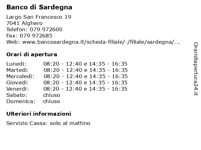 Banco di Sardegna a Alghero: indirizzo e orari di apertura