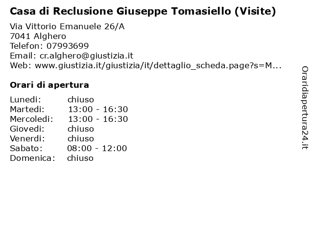 Casa di Reclusione Giuseppe Tomasiello (Visite) a Alghero: indirizzo e orari di apertura