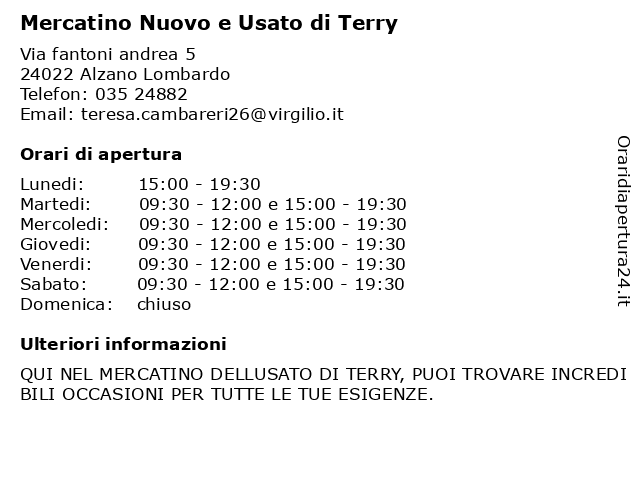 Mercatino Nuovo e Usato di Terry a Alzano Lombardo: indirizzo e orari di apertura