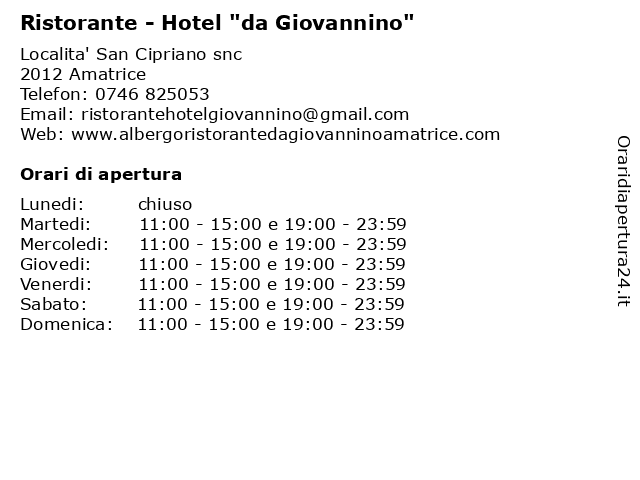 Ristorante - Hotel "da Giovannino" a Amatrice: indirizzo e orari di apertura