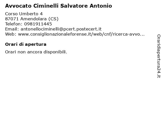 Avvocato Ciminelli Salvatore Antonio a Amendolara (CS): indirizzo e orari di apertura