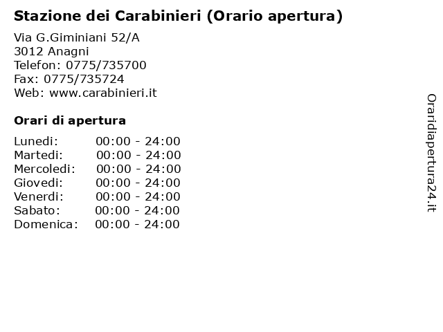 Stazione dei Carabinieri (Orario apertura) a Anagni: indirizzo e orari di apertura