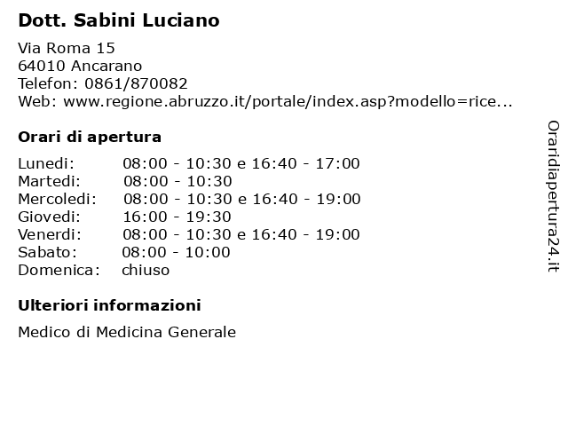 Dott. Sabini Luciano a Ancarano: indirizzo e orari di apertura